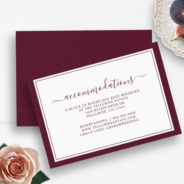 Burgundy Simple Elegant Script Accommodations Enclosure Card (Burgundy Simple Elegant Script Accommodations Enclosure Card by Painted Paperie
)