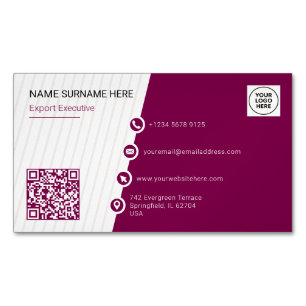 Burgundy Simple Formal QR Code Magnetic Business Card