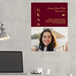 Burgundy   Simple Graduation Photo & Quote Foil Prints