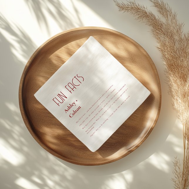 Burgundy Simple Minimal Fun Facts Couple Wedding  Napkin (Creator Uploaded)