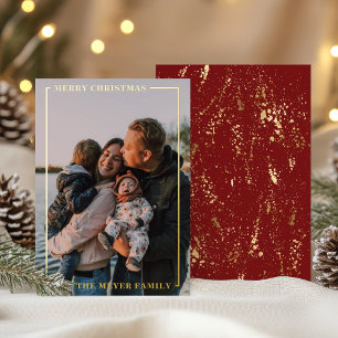 Burgundy Simple Modern Foil Border Holiday Card