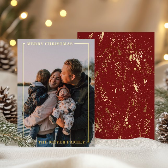 Burgundy Simple Modern Foil Border Holiday Card (Creator Uploaded)