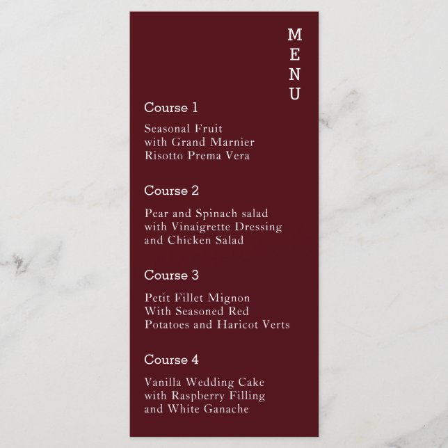 Burgundy Simple Modern Menu (Front)