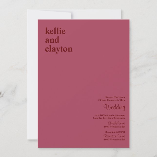 Burgundy Simple Modern Type Wedding Invitation (Front)
