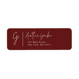 Burgundy Simple Monogram Adresse de retour