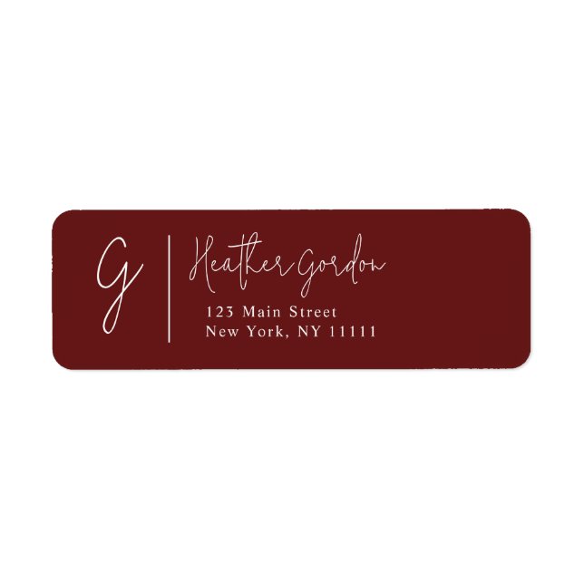Burgundy Simple Monogram Adresse de retour (Devant)