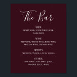 Burgundy simple script wedding drinks bar menu poster<br><div class="desc">Burgundy maroon script wedding drinks bar menu poster. Suitable for birthday,  anniversary and any other party. Please contact me if you need additional items.</div>