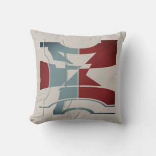 Burgundy Slate Blue Grey Curved Geometric Design Throw Pillow