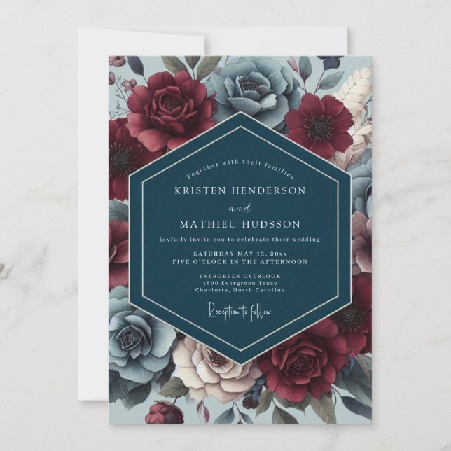 Burgundy Slate Gloaming Wedding Invitation (Front)
