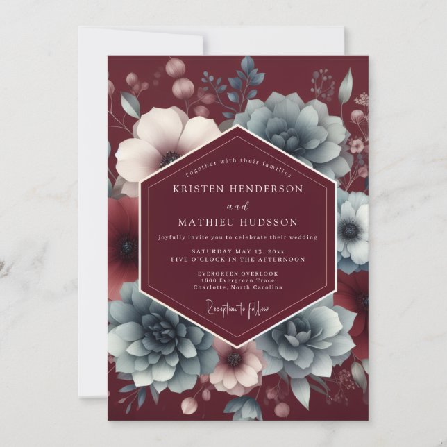 Burgundy Slate Moody Wedding Invitation (Front)