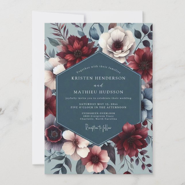 Burgundy Slate Nocturne Wedding Invitation (Front)