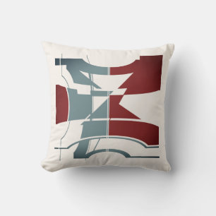 Burgundy Slate Off-white Curved Geometric Design Throw Pillow