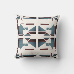 Burgundy Slate Off-white Mediterranean Symmetrical Throw Pillow