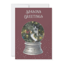 Burgundy Snow Globe Photo Flat Holiday Card