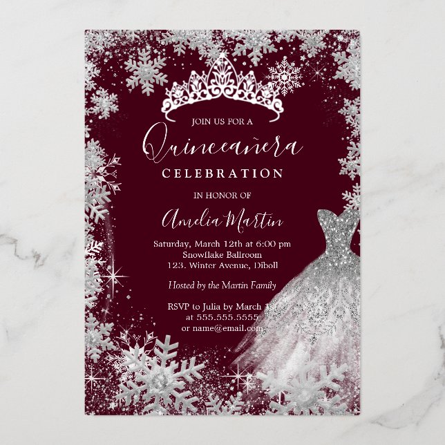 Burgundy Snowflake Winter Quinceanera  (Front)