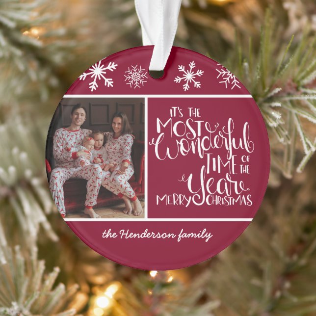 Burgundy Snowflake Wonderful Time of the Year Ornament (Tree)