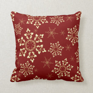 Burgundy snowflakes throw pillow