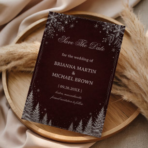 Burgundy Snowy Forest Midnight Elegance Save The Date