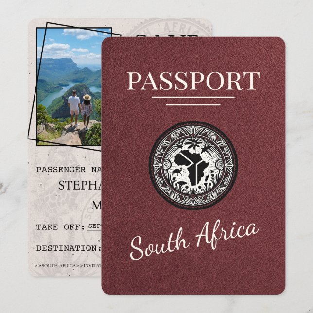 Burgundy South Africa Passport Save The Date (Front/Back)