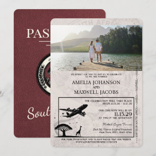 Burgundy South Africa Passport Wedding Invitation