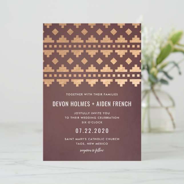 Burgundy Southwest Gleam Wedding Invitation (Standing Front)