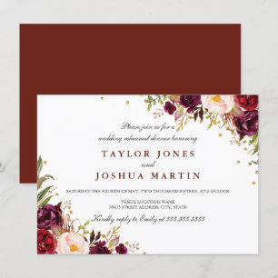 Burgundy Sparkle Floral Rehearsal Dinner Invitation