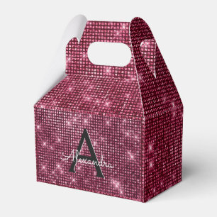 Burgundy Sparkle Monogram - Birthday Party Favour Favor Box