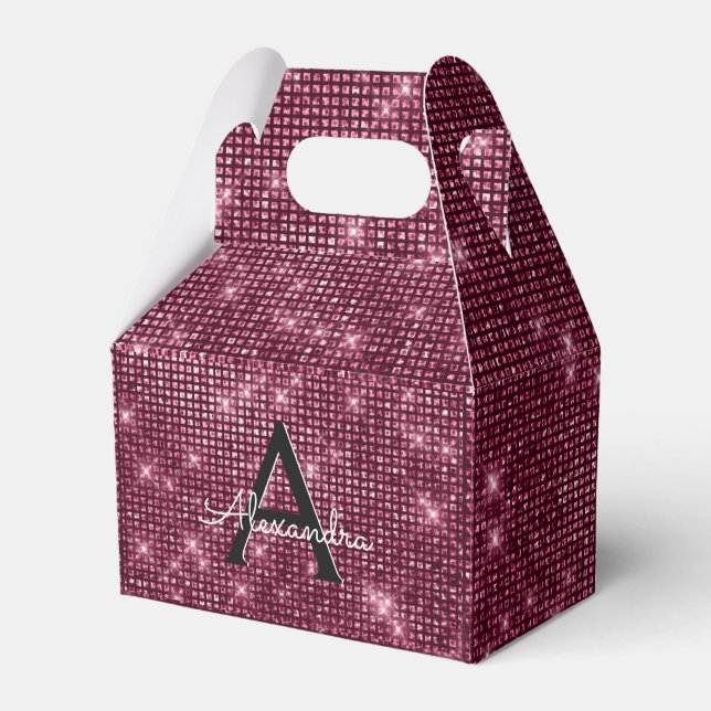 Burgundy Sparkle Monogram - Birthday Party Favour Favor Box (Front Side)