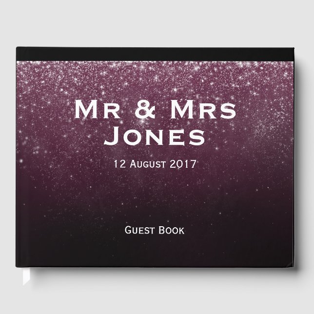 Burgundy Sparkle Mr & Mrs Wedding Guest Book (Front)
