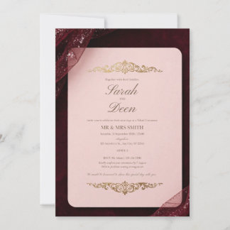 Burgundy Sparkle Tulle Wedding Invitation - Blush