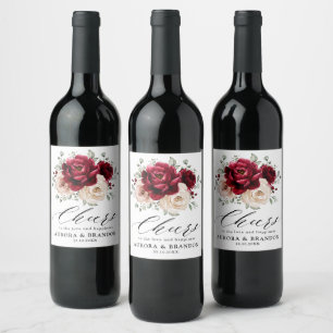 Burgundy Sparkling Wine Ivory Mauve Rose Floral We Label
