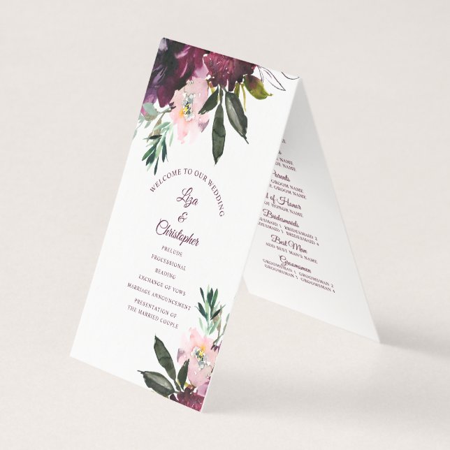 Burgundy Splendour Floral Wedding Program (Front)