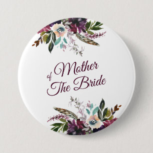 Burgundy Splendour Floral White Mother Of The Brid 3 Inch Round Button