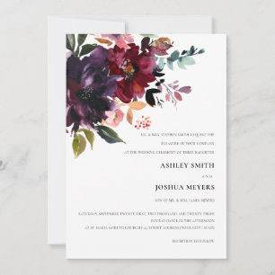 Burgundy Splendour Watercolor Floral Wedding Invitation