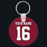 Burgundy Sporty Team Jersey Keychain<br><div class="desc">Burgundy Team Jersey / Sports Jersey / Football Jersey Customize this with your own name or team name and a number. You can change the size, color and placement of the text if you need to make changes, remove the text shadow, add text and / or images of your own...</div>