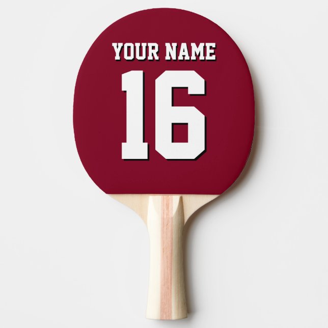 Burgundy Sporty Team Jersey Ping Pong Paddle (Front)