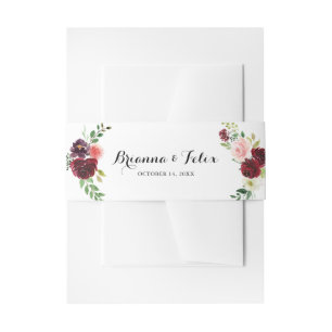 Burgundy Spring Calligraphy Wedding Invitation Belly Band