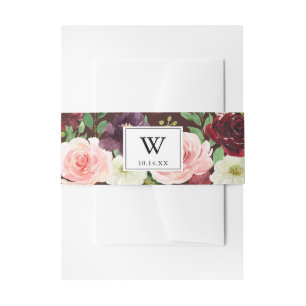 Burgundy Spring Monogram Wedding Invitation Belly Band