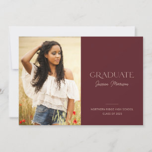Burgundy Statement Name 1-Photo Graduation Party Invitation
