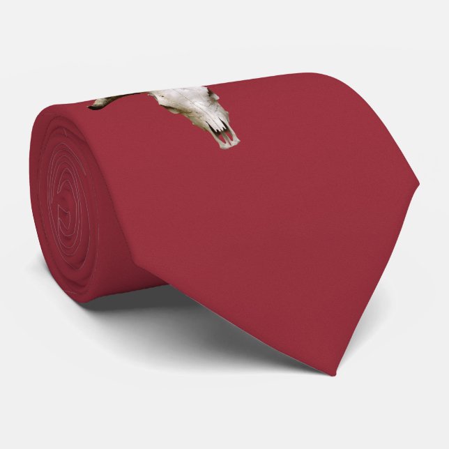 burgundy steer skull tie (Rolled)