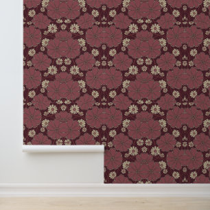 Burgundy Stretched Floral Wallpaper