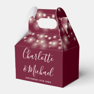 Burgundy String Lights Signature Script Wedding Favor Box