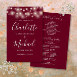 Burgundy String Lights Wedding Program<br><div class="desc">Burgundy signature script wedding program featuring pretty string lights and chic modern typography. This stylish wedding program can be personalized with your special wedding day information. Designed by Thisisnotme©</div>