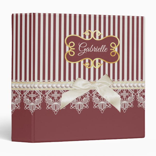 Burgundy Stripe Lace Name Binder (Front/Spine)