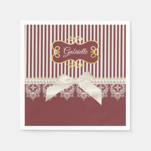 Burgundy Stripe Lace Name Napkin