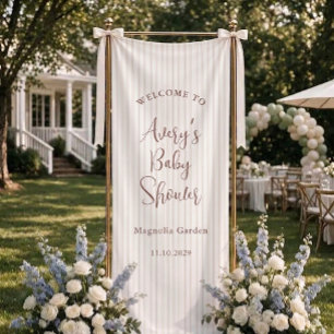 Burgundy Stripe Minimal Script Baby Shower Welcome Banner