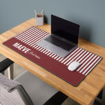 Burgundy stripe personalized modern elegant desk mat<br><div class="desc">Modern minimal typography girly burgundy and white stripe elegant simple unique personalized gift desk mat design.</div>
