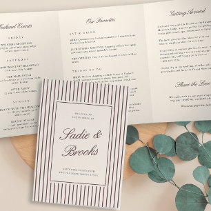 Burgundy Stripe Wedding Welcome Letter & Itinerary Tri-Fold Programme