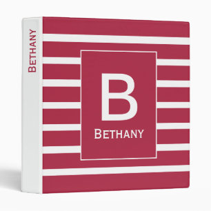 Burgundy Striped Stylish Monogram Personalised Binder