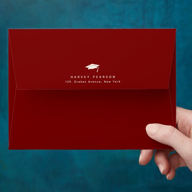 Burgundy Stripes Custom Graduation Return Address Envelope (Hand)